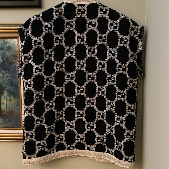 Gucci GG Logo Sweater Vest Coat Jacket Oversize  
Tweed Vest Black white - Picture 10 of 10